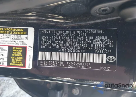 2013 Toyota Avalon Hybrid Limited из США, поврежденный, VIN 4T1BD1EB2DU002310